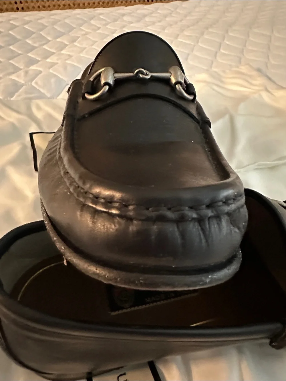 Gucci Black Leather Horsebit (Silver)Slip-On Loafers, 8, Great Condition